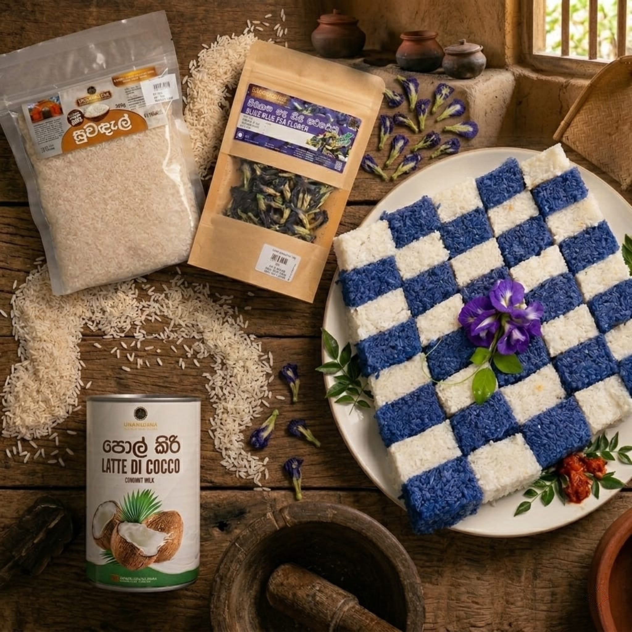 සුවඳැල් නිල් කිරිබත් - Organic Blue pea Milk Rice  - Suwandal Nil kiribath -