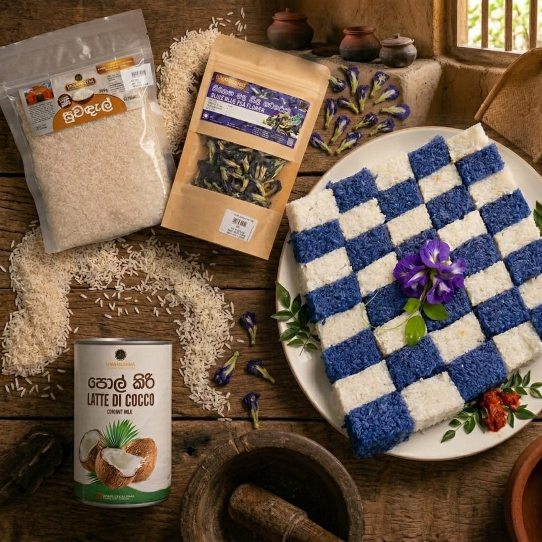 සුවඳැල් නිල් කිරිබත් - Organic Blue pea Milk Rice  - Suwandal Nil kiribath -